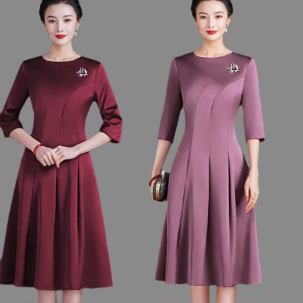 春季小个子妈妈参加婚礼连衣裙高端年轻时尚喜婆婆婚宴装礼服洋气