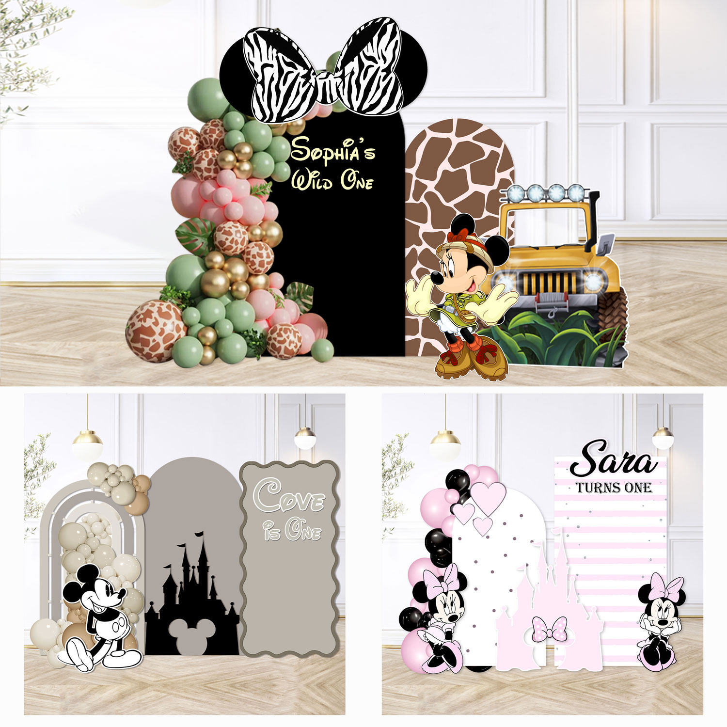 卡通米奇米妮生日KT板布置丛林探险ins风儿童生日活动kt板装饰