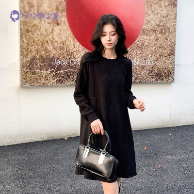 孕之彩孕妇连衣裙气质黑色大码裙