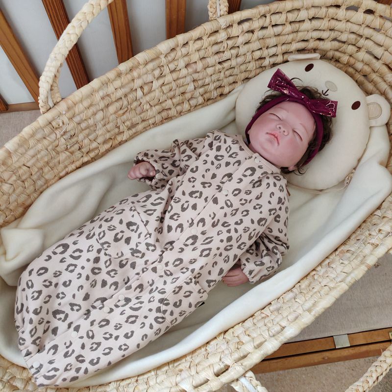 日单豹纹薄绒爬服长袖连体衣