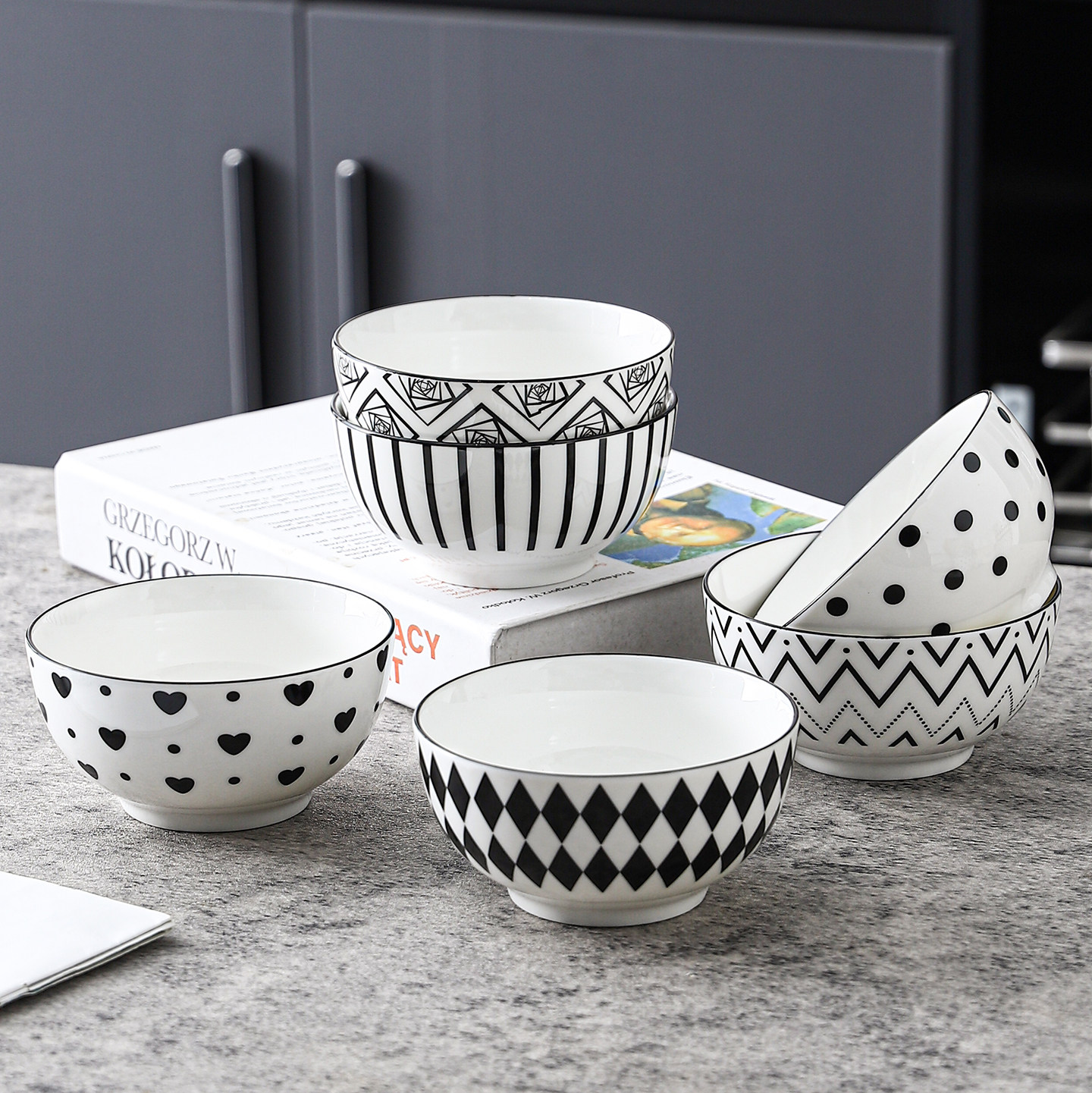 赫本风陶瓷碗米饭碗水果碗甜品碗法式家用碗勺餐具套装大汤碗面碗,餐饮具,碗,淘宝优惠券,粉丝福利购,淘宝优惠卷