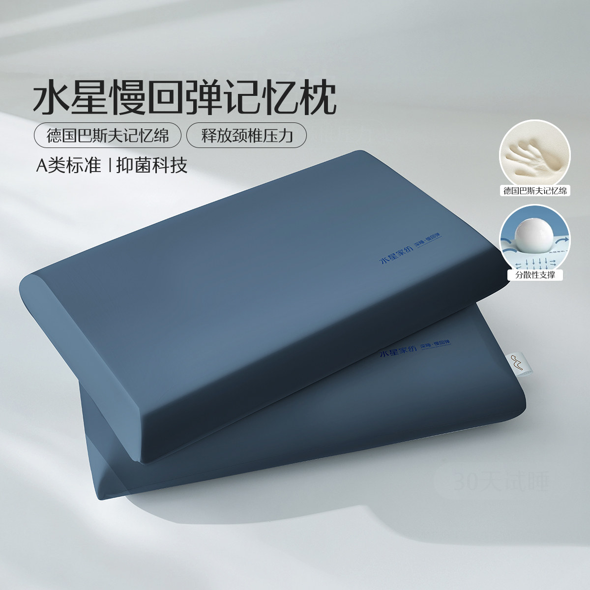 水星成人A类记忆棉枕头助眠枕芯图片