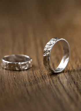 纹砖S925银不规则锡箔纸情侣戒