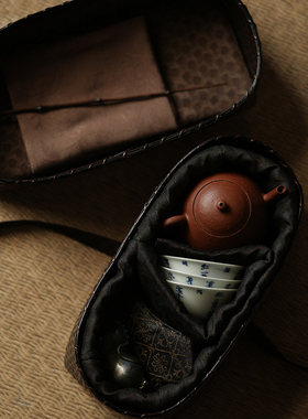 赋山叙官方丨旅行茶事包·竹辑茶匣便携带式茶具茶壶收纳包户外