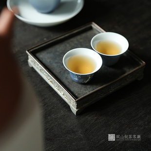 赋山叙丨鳜鱼诗文四方茶船锡制铜边雕刻茶壶干泡台储水式茶盘茶托