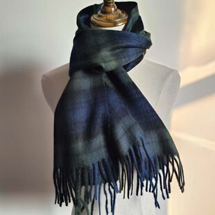 尾货 北欧 红绿色格子羊毛围巾 秋冬 厚款 围脖 男女情侣 清仓