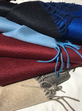 加厚双面cashmere山羊绒水波纹围巾披肩两用秋冬保暖紫绒色