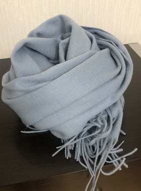 清仓 雾霾蓝色羊毛围巾披肩 少量库存  秋冬加厚水波纹掌柜自留
