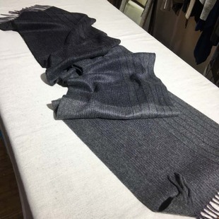 意单高奢100%山羊绒围巾少见 紫色竖条纹男商务送礼格子保暖欧美