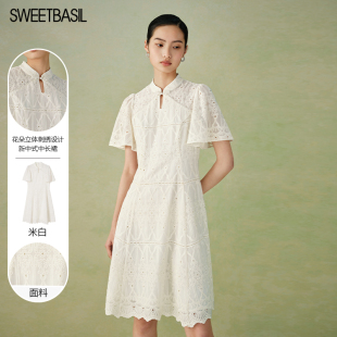 白色气质减龄镂空设计感蕾丝中式 新款 连衣裙女 2026年夏季 商场同款