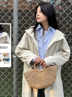 Sweet Basil/紫淑春秋商场同款女连帽宽松廓形外套中长款风衣