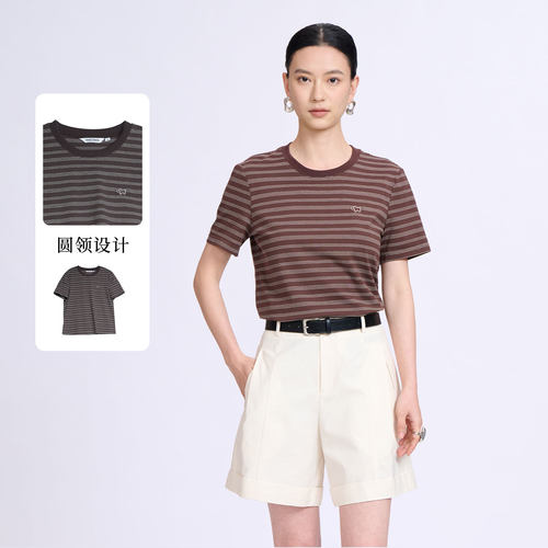 紫淑夏女宽松条纹短袖T恤
