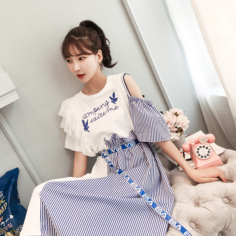 中长款宽松T恤连衣裙女韩版夏装学生2018新款长裙不规则休闲裙子