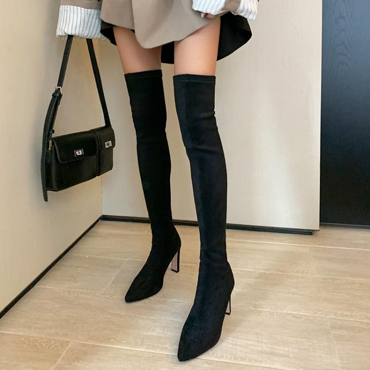 尖头过膝长靴高跟瘦瘦靴弹力