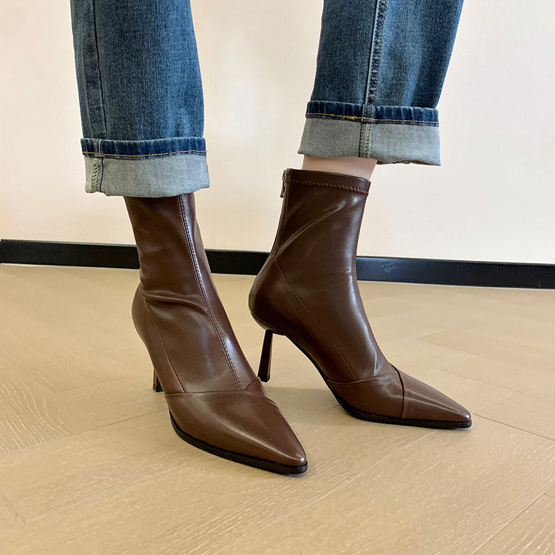 尖头弹力靴细跟短靴包腿韩版显瘦