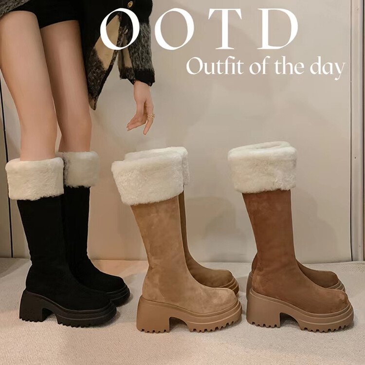 厚底雪地靴粗跟长筒靴加厚