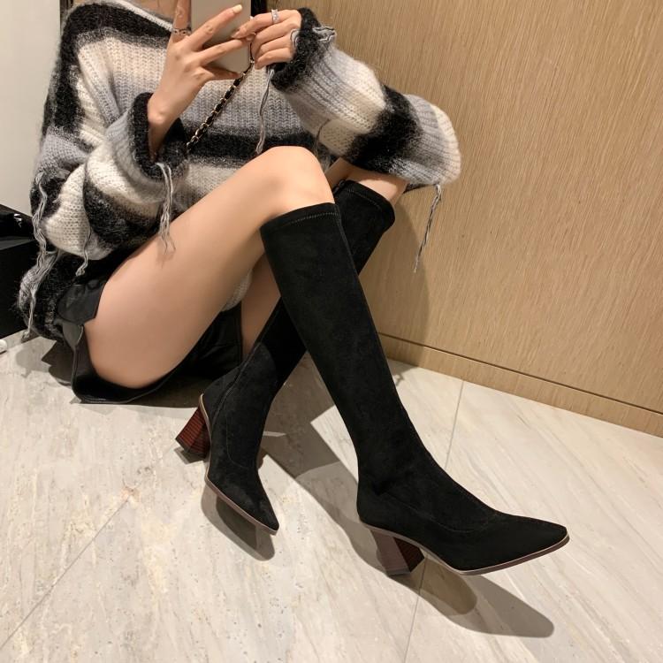 小方头长靴粗跟瘦瘦靴弹力靴