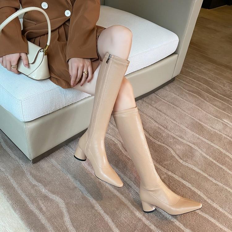 显瘦瘦瘦靴粗跟高筒靴韩版