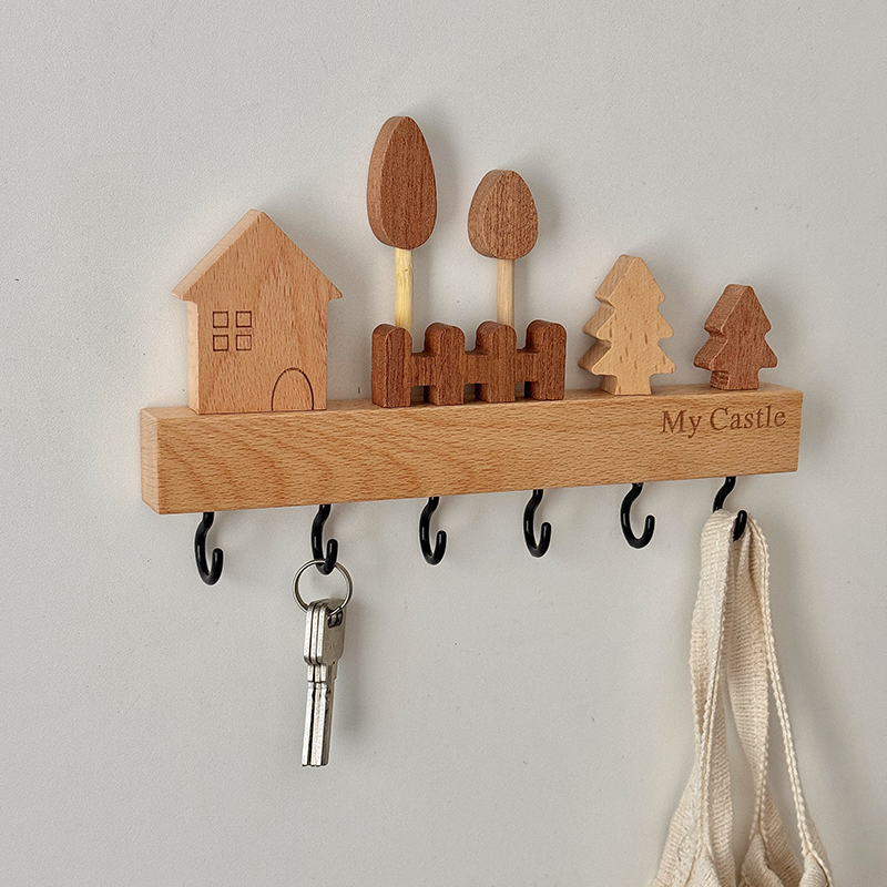 实木质挂钩连排挂衣架免打孔粘钩