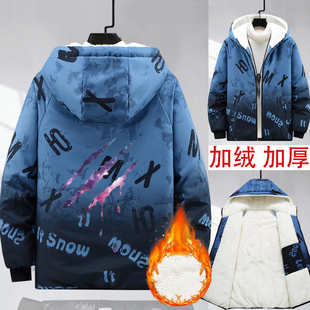 棉衣外套男孩秋冬季潮流新款青少年初中生加绒加厚羊羔绒宽松棉服