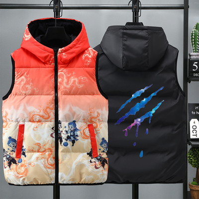 男款2025新款羽绒棉马甲初中生加厚保暖背心学生坎肩连帽马夹外套