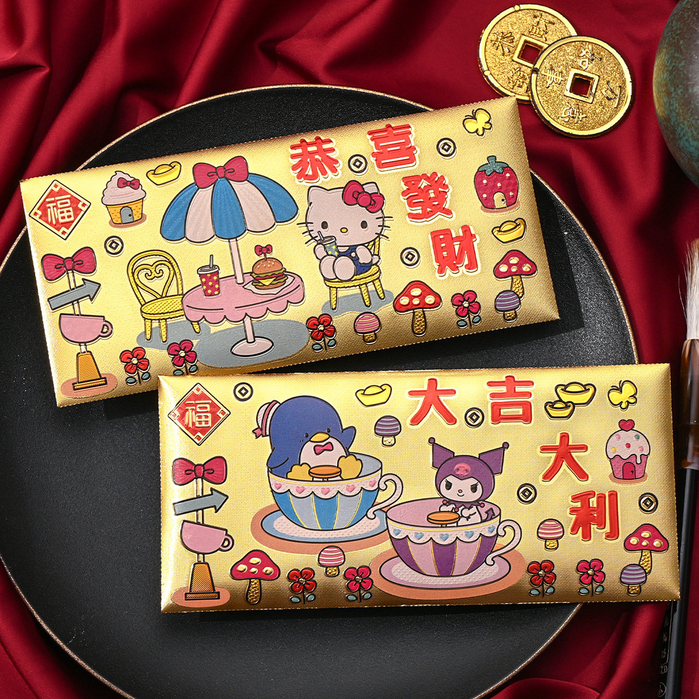 高档金灿灿金箔KT猫2026新款卡通红包封创意新年港版利是封荷包封