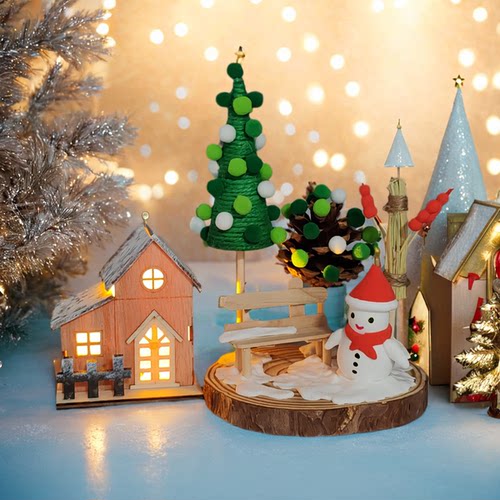 幼儿园冬天手工制作松果雪人雪景