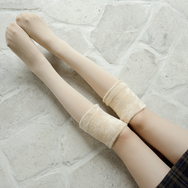 가을 겨울 여성을 위한 따뜻한 나일론 양말 두툼하고 벨벳의 무릎 위 레깅스 댄스용 롱 양말 피부 톤과 발 디딤