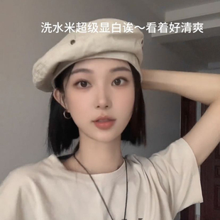 街头日常百搭大头围蓓蕾帽显脸小 韩版 新款 水洗做旧贝雷帽子女夏季