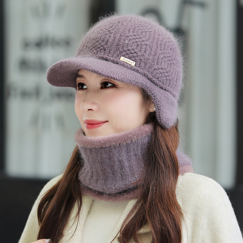 兔毛线帽加绒护耳保暖帽户外中老年人女秋冬天妈妈针织奶奶棉防寒