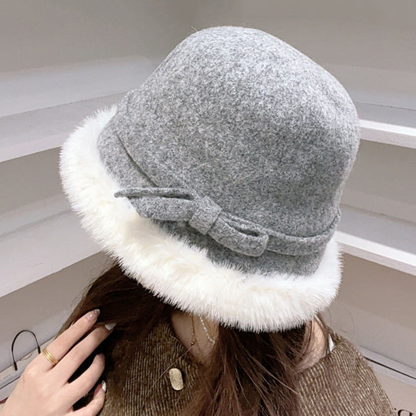 高级感羊毛保暖渔夫帽