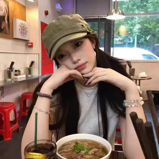 八角帽港风画家帽 型显脸小平顶鸭舌帽百搭出街时尚 宅女同款 超正版