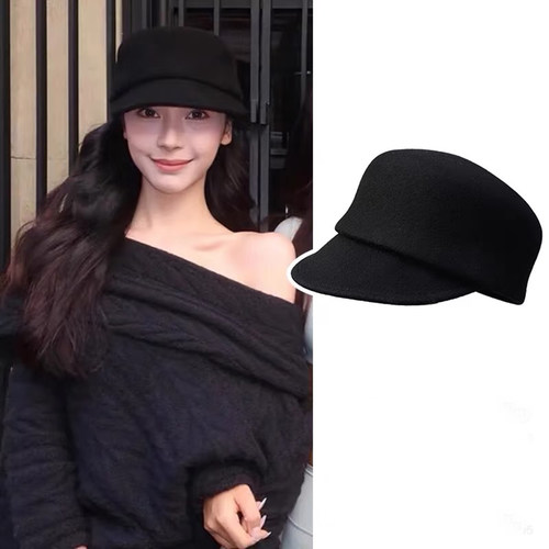 易梦玲同款黑色羊毛贝雷帽