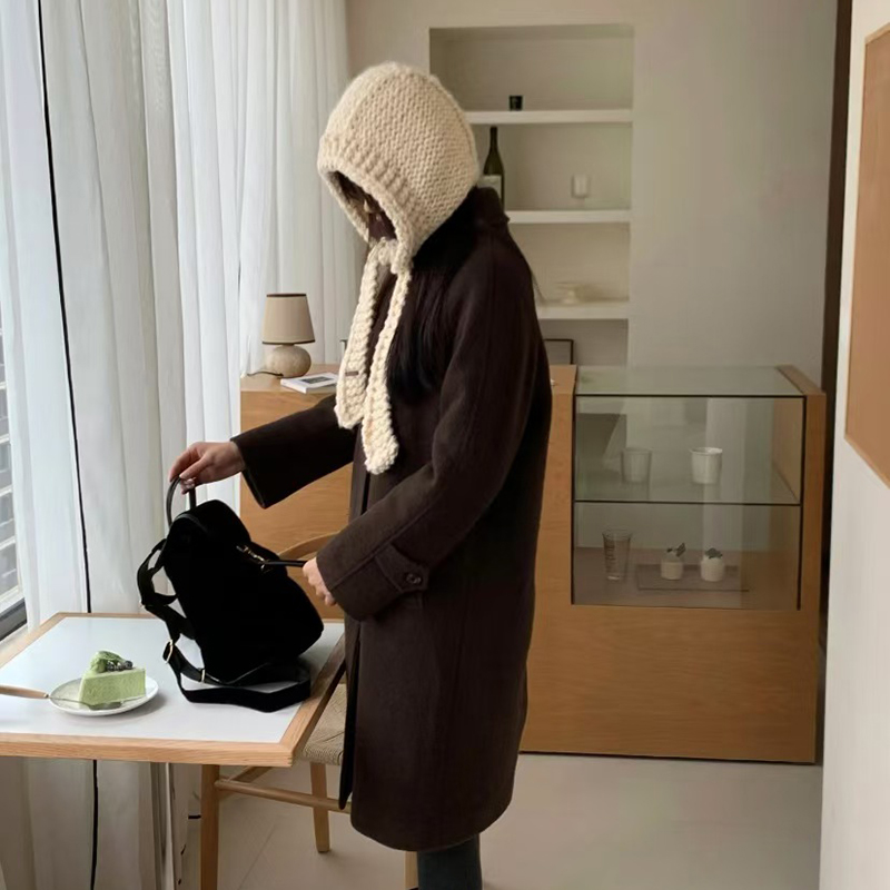 Overtake手工粗线编织帽子女韩代同款秋冬洋气保暖拉法帽围巾一体