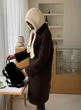 Overtake手工粗线编织帽子女韩代同款秋冬洋气保暖拉法帽围巾一体