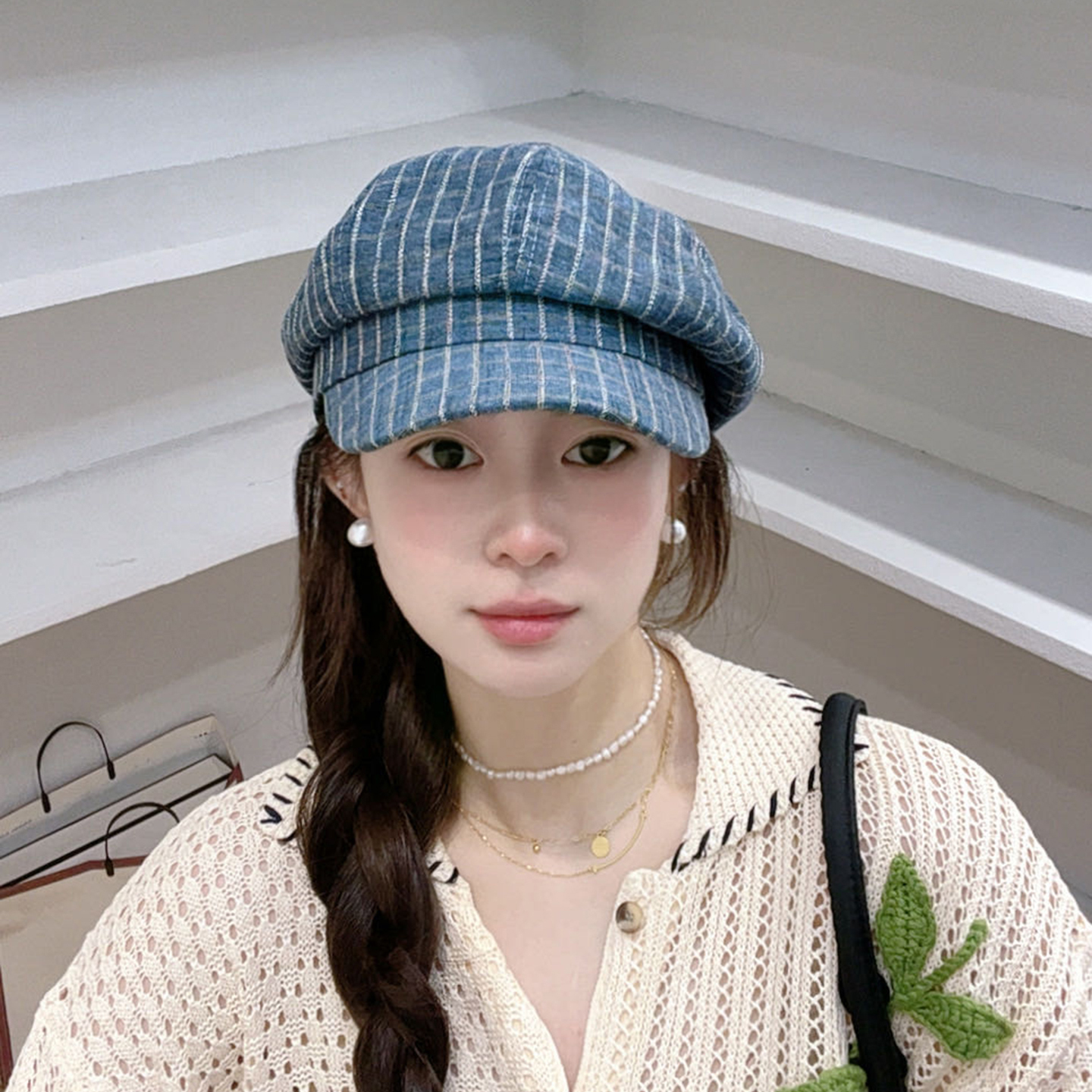 格纹八角高级显脸小韩货百搭时尚