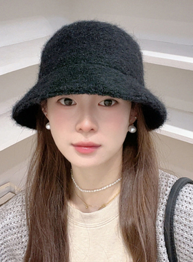 韩系纯色加厚渔夫帽子女秋冬保暖冷帽素颜出街显脸小大头围盆帽