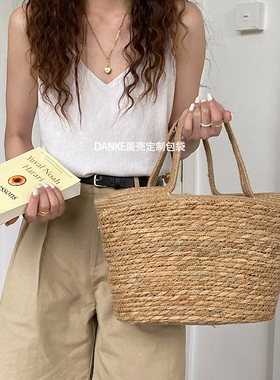 ins手工编织草编包大容量手提菜篮子包 休闲复古托特女包海边度假