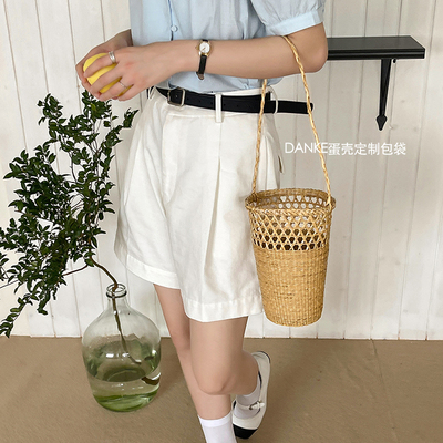 迷你可爱镂空水桶小提篮草编包