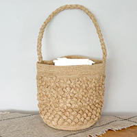 French retro vacation style raffite grass hand-woven bucket bag, beach bag, single-shoulder hand-held straw woven bag for summer thumbnail 6