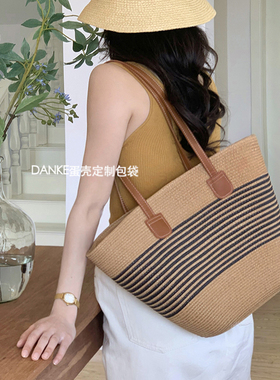 ins韩版简约休闲百搭草编包大容量 单肩托特度假沙滩编织包女夏季