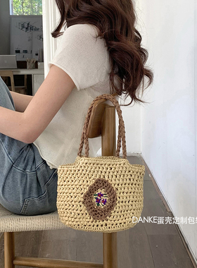 ins博主同款法式复古度假风手拎编织包小 手提草编包度假手机包