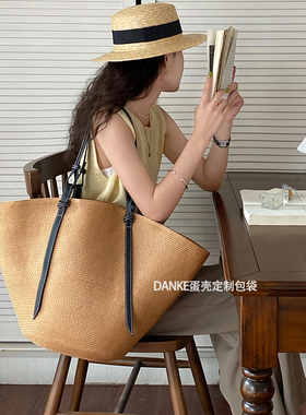 DANKE超大容量通勤托特包高级感单肩编织包女 草编包海边度假包夏