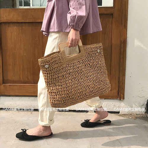 出口韩国草编女包同款休闲度假