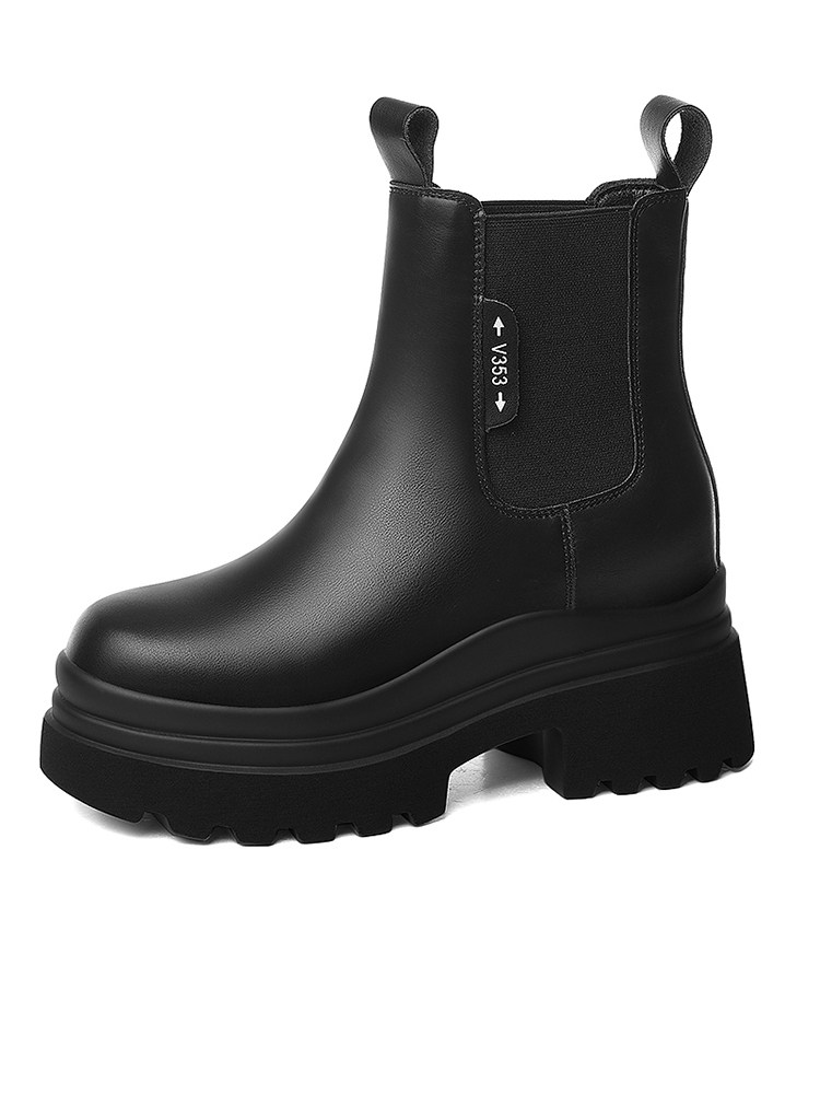 CHELSEA BOOTS WOMENS AUTUMN WINTER BLACK PLATFORM PILE BLOCK HEEL CHIMNEY MARTIN BOOTS SMALL MAN HEIGHTENED LEATHER