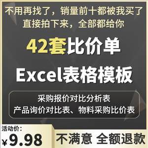 比价表采购供应商材料报价比价单议标审定价格对比明细excel表格