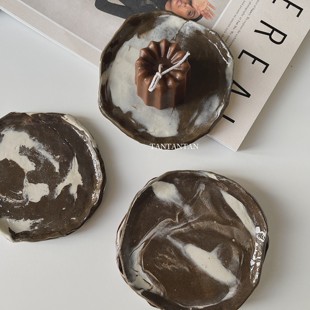 TAN 饰 粗陶纯手工香薰托盘陶瓷饰品收纳小盘子复古ins桌面摆件装