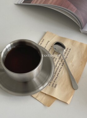 TAN！INS风不锈钢咖啡杯碟套装工业风性冷淡小众金属茶杯银色高级