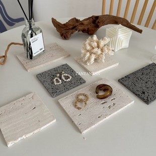 TAN 洞洞石头ins风饰品陈列展示台拍摄道具米黄色石垫子 超美