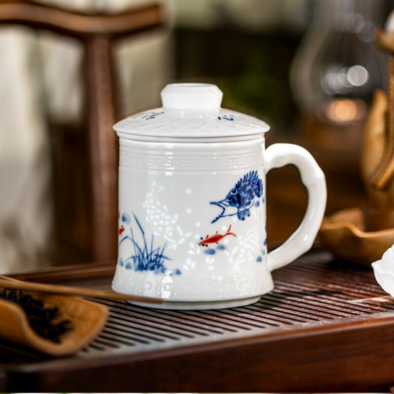 景德镇手绘玲珑雕刻高温茶杯